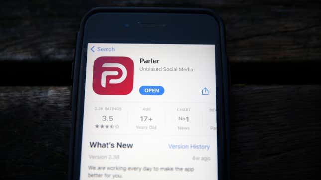The Parler App running on an iPhone.