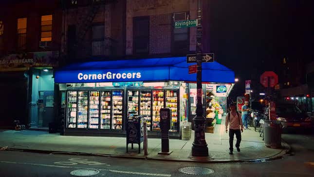 24-hour corner grocery store in the Lower East Side, Manhattan, NYC