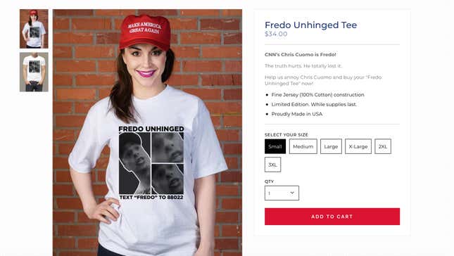 Image for article titled Trump Campaign Selling ‘Fredo Unhinged’ Shirts Following CNN Host Chris Cuomo’s Dustup