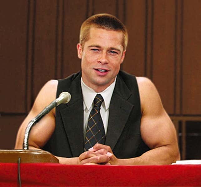 Image for article titled Brad Pitt Called Before Congress To Testify About Bicep Regimen