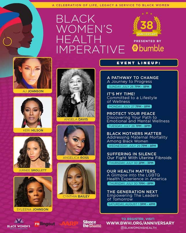 Image for article titled Angela Davis, Angelica Ross, Cynthia Bailey and More to Appear at Black Women's Health Imperative Anniversary Week