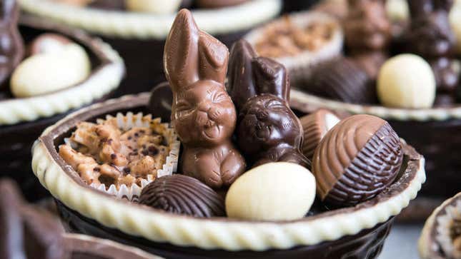 chocolate bunnies in an Easter basket
