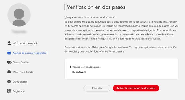 Imagen para el artículo titulado Cómo activar la verificación en dos pasos en la Nintendo Switch (y por qué deberías hacerlo ahora mismo)
