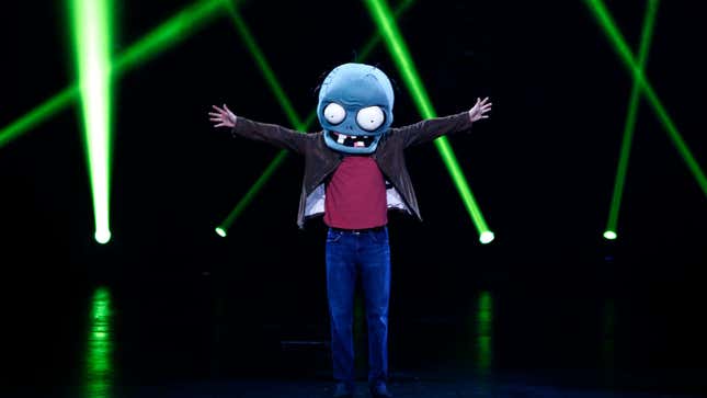 PopCap co-founder John Vechey wearing a zombie mask at E3 2013.