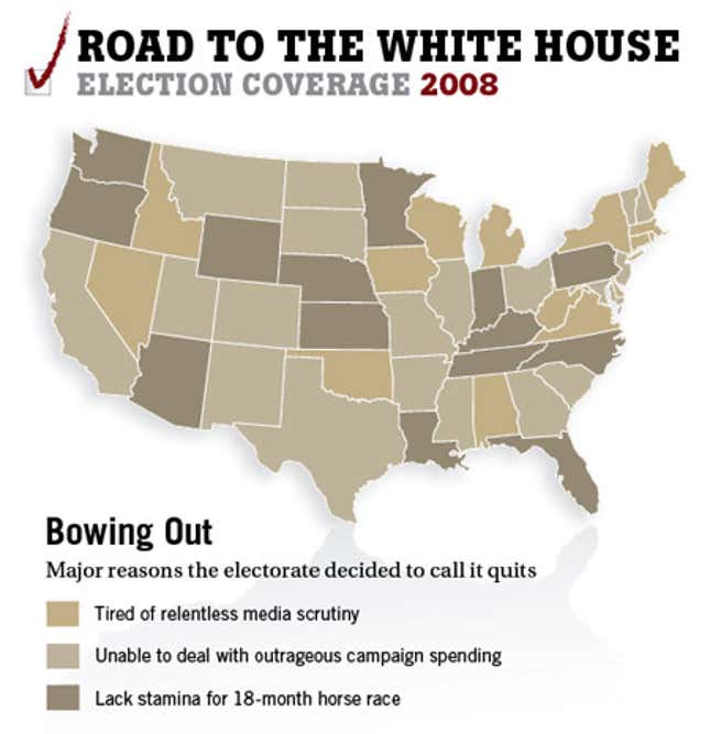 Image for article titled Americans Announce They're Dropping Out Of Presidential Race