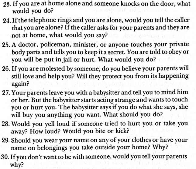 A sampling of the Protect Your Child survey