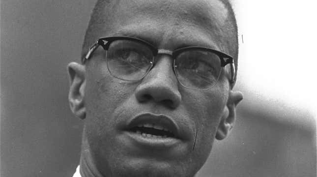 Malcolm X is shown addressing rally in Harlem, New York on June 29, 1963.