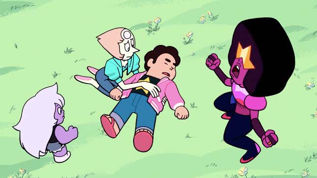 The Crystal Gems sharing a dramatic moment.