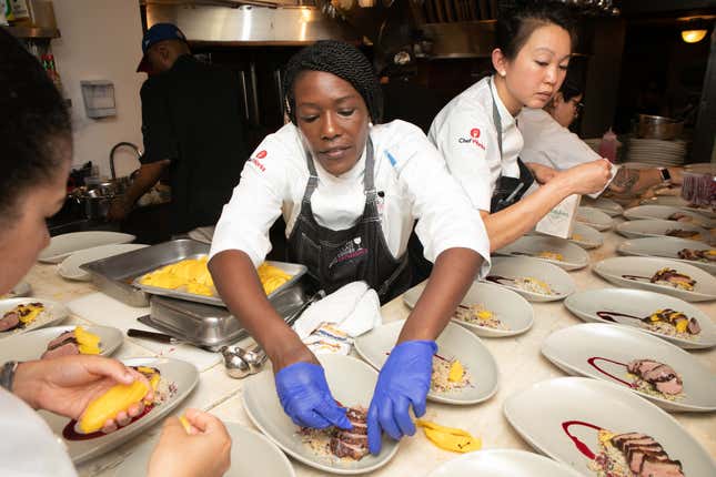 Chef Selassie Atadika prepares a plate at the Iconoclast Dinner Experience at the James Beard House in New York City on June 8.