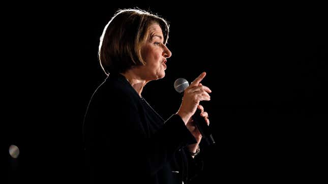 Senator Amy Klobuchar speaks during a forum for presidential candidates in Des Moines, Iowa on July 15.