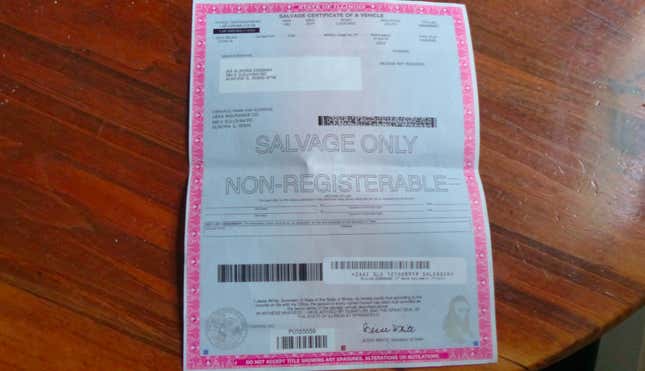 Image for article titled How I Got A Great Deal By Buying A 'Totaled' Car With A Salvage Title