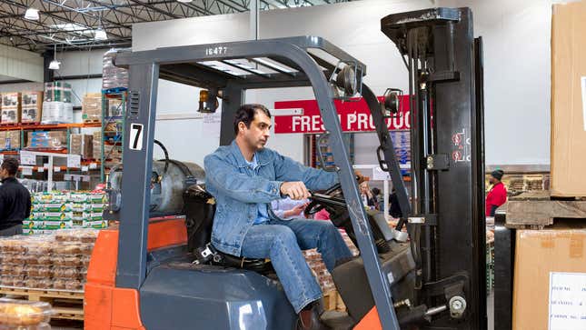 Image for article titled Man Annoyed At Being Mistaken For Employee Just Because He Driving Forklift Through Store