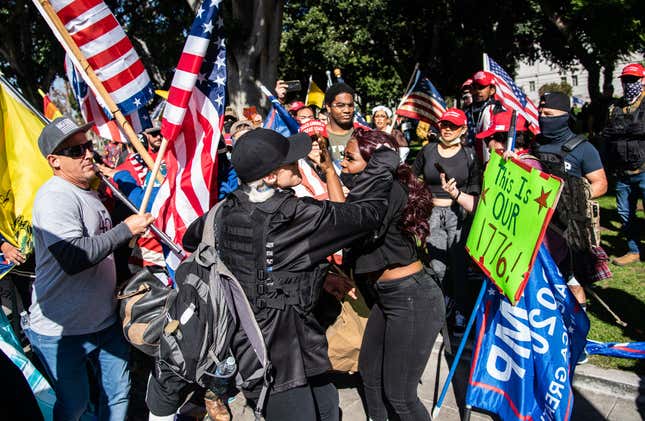 Image for article titled &#39;I&#39;m Just Getting Cornered by 30, 40 People&#39;: A Trump Mob in Los Angeles Attacked a Black Woman on Same Day as U.S. Capitol Terror