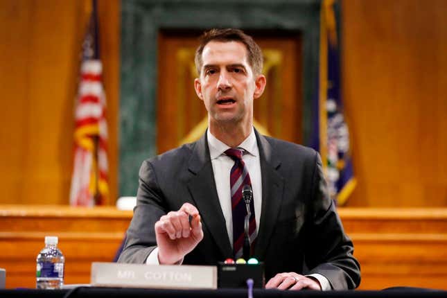 Image for article titled Arkansas Sen. Tom Cotton Is Not a Racist. He Just Plays One in Real Life