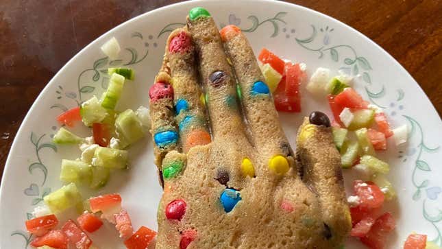 Image of fully baked King's Hand covered in M&Ms