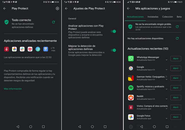 Todo correcto... No se ha detectado ningún problema... Google Play Protect ejecutándose en el Mate 30 Pro, algo que según Google no se puede hacer desde fuentes de terceros...