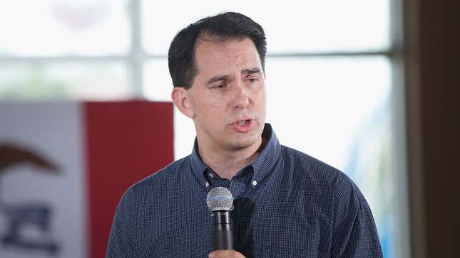 Image for article titled Out-Of-Control Scott Walker Injured After Wildly Careening Between Stances On Immigration