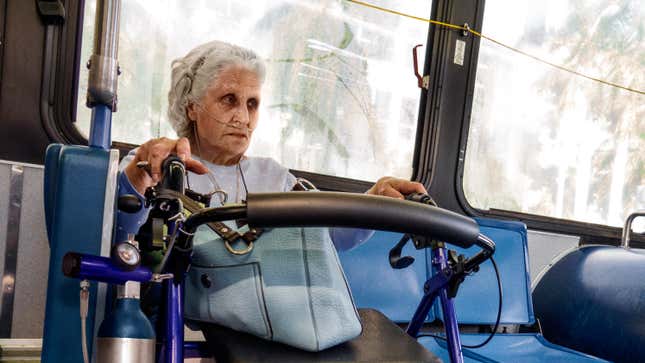 Image for article titled Elderly Woman Wheeling Oxygen Tank Takes Over Bus’ Priority Seating Like Most Feared Inmate On Prison Yard