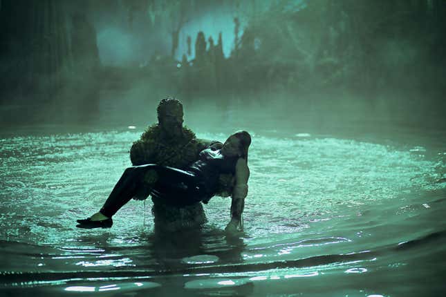 Swamp Thing saving Maria Sunderland from the ghost of her presumed daughter.