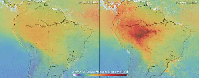 These maps show how much carbon monoxide has increased.
