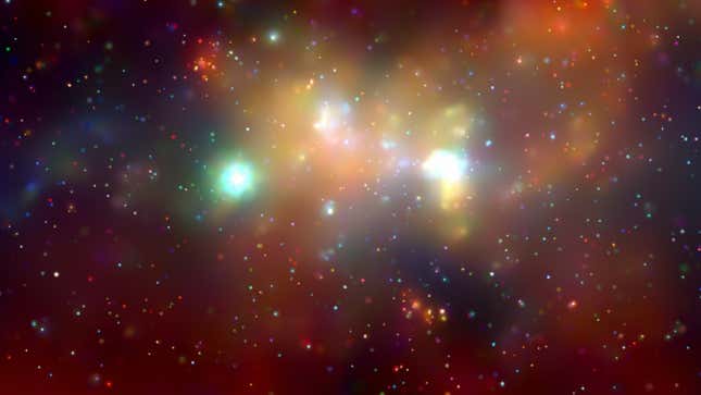 This 400 by 900 light-year mosaic of several Chandra images of the central region of our Milky Way galaxy reveals hundreds of white dwarf stars, neutron stars, and black holes bathed in an incandescent fog of multimillion-degree gas.