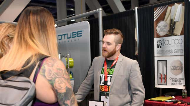 A Cutco salesman at work during the 34th annual Nightclub &amp; Bar Convention and Trade Show in Las Vegas in 2019