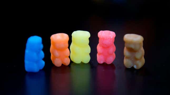 little gummy bears lined up in a row