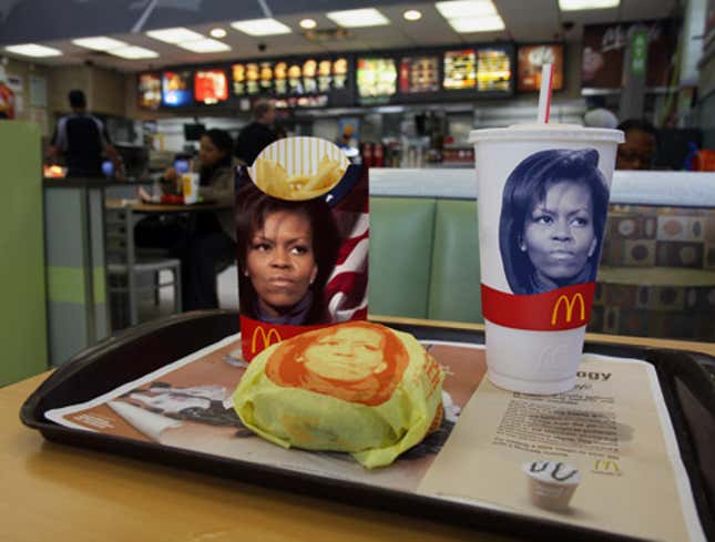 Image for article titled Disapproving Michelle Obama To Be Printed On All Fast Food Containers