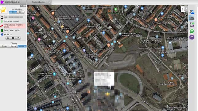 A screenshot of an interface for tracking a targeted device remotely.