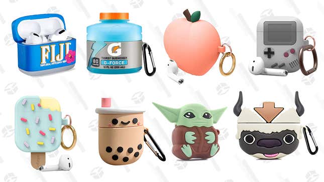Peach AirPods Cover | $12 | Amazon
Boba Tea AirPods Cover | $11 | Amazon
Fiji Water & Gatorade Pair of AirPods Covers | $12 | Amazon
GameBoy AirPods Cover | $13 | Amazon
Ice Cream AirPods Pro Cover | $14 | Amazon
Ice Cream AirPods Cover | $17 | Amazon
Baby Yoda & Appa Pair of AirPods Cases | $21 | Amazon