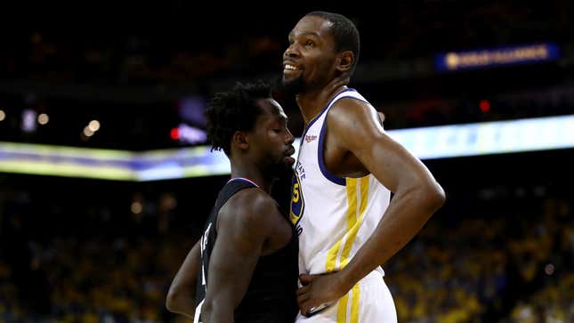 Image for article titled The Beef Between Kevin Durant And Patrick Beverley Will Make This Inevitable Warriors Sweep Fun As Hell
