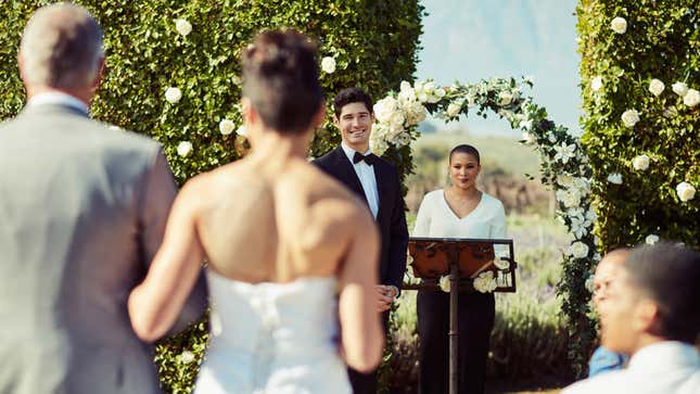 Image for article titled Sight Of His Beautiful Bride Walking Down Aisle Fills Man With Overwhelming Happyish Feeling