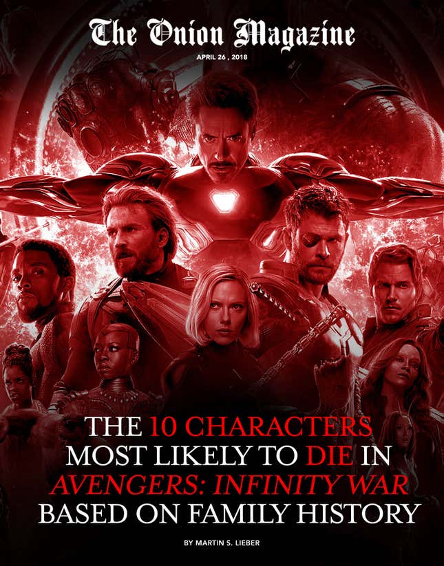 Image for article titled The 10 Characters Most Likely To Die In ‘Avengers: Infinity War,’ According To Family Medical History