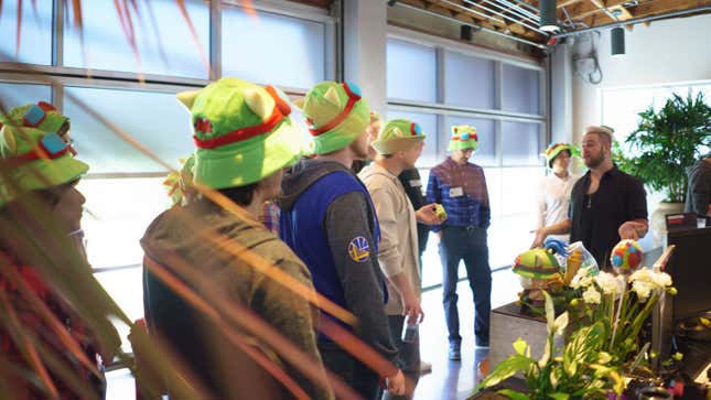 Riot employees must wear these hats throughout their “Denewb” process—or introduction to the company and its culture.