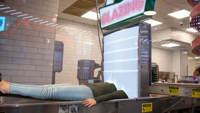 Image for article titled Krispy Kreme Offers Vaccinated Customers Free Ride On Glaze Conveyor Belt