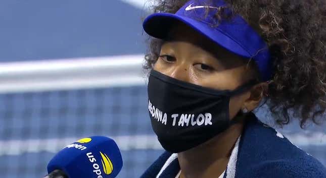 Image for article titled Naomi Osaka Honors Breonna Taylor With Mask at U.S. Open, Has 6 More Masks Lined Up Because She Ain&#39;t Losing Any Time Soon