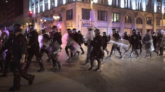 Police respond to protests against the acquittal of former St. Louis police officer Jason Stockley on September 17, 2017 in St. Louis, Missouri. 