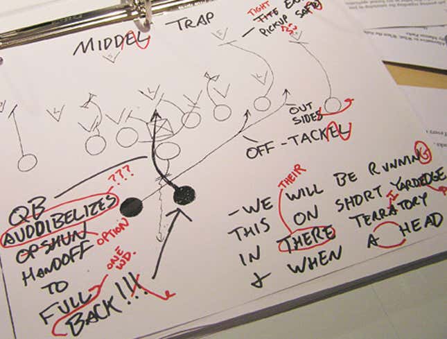 Image for article titled Stolen Auburn Playbook Returned With Spelling, Grammar Corrected