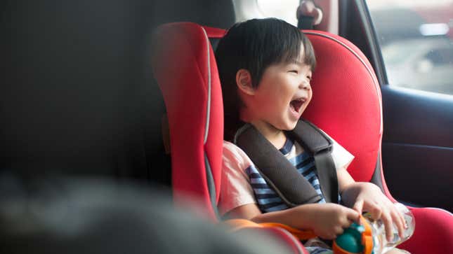 A child rides in a car seat