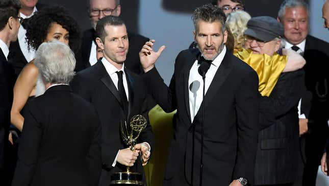 D.B. Weiss and David Benioff, here accepting an Emmy for Game of Thrones, just signed a deal with Netflix.