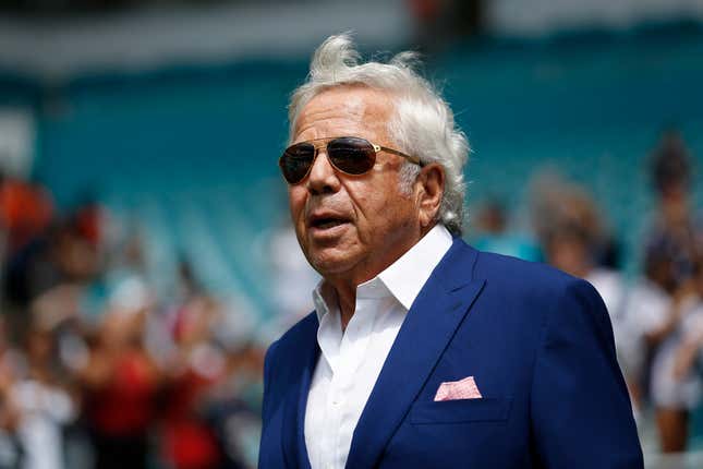 Chief Executive Officer of the New England Patriots Robert Kraft walks to the field prior to the game against the Miami Dolphins at Hard Rock Stadium on September 15, 2019, in Miami, Florida.