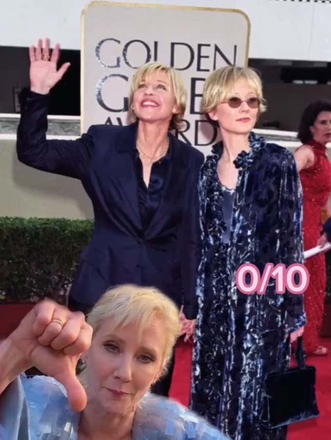 Image for article titled Anne Heche Drags Ellen DeGeneres While Rating Her Own Red Carpet Looks