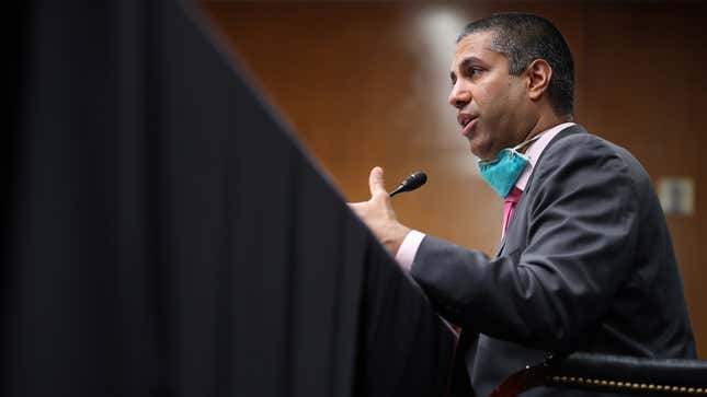 FCC Chairman Ajit Pai testifies during a Senate Appropriations Subcommittee hearing on Capitol Hill June 16, 2020 in Washington, DC.