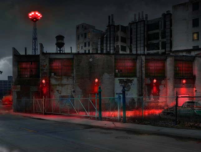 Image for article titled Cleveland Changes Lights On Abandoned Manufacturing Plants To Red In Support Of Indians