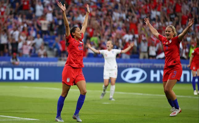 Image for article titled Christen Press Scores, Alex Morgan Trolls, And USWNT Leads England 2-1 At The Half