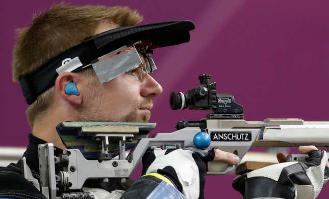 Matthew Emmons during the 2012 Olympics. (Photo credit: Rebecca Blackwell/AP)