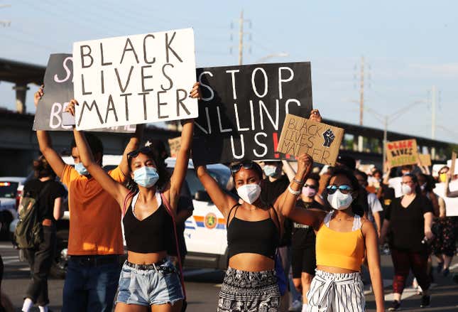 Protesters gather to march on June 04, 2020 in Merrick, New York.