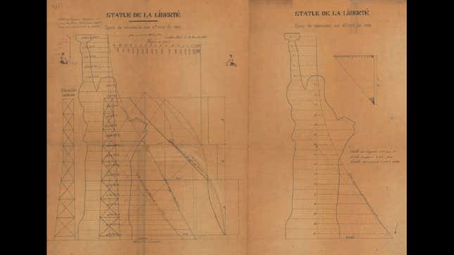 One of 22 newly recovered design drawings of the Statue of Liberty from French engineer Gustave Eiffel.