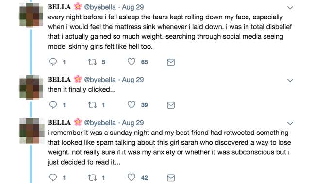 Image for article titled The Bizarre Scheme Using Viral Abuse Stories and Stolen Pics to Sell Diet Pills on Twitter