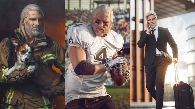 Image for article titled Witcher Cosplayer Turns Geralt Into A Firefighter, Football Player And Rock Star